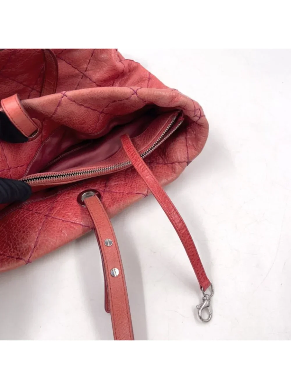 Chanel CC Logo on the Road Leather Pink Red Tote Bag Silver